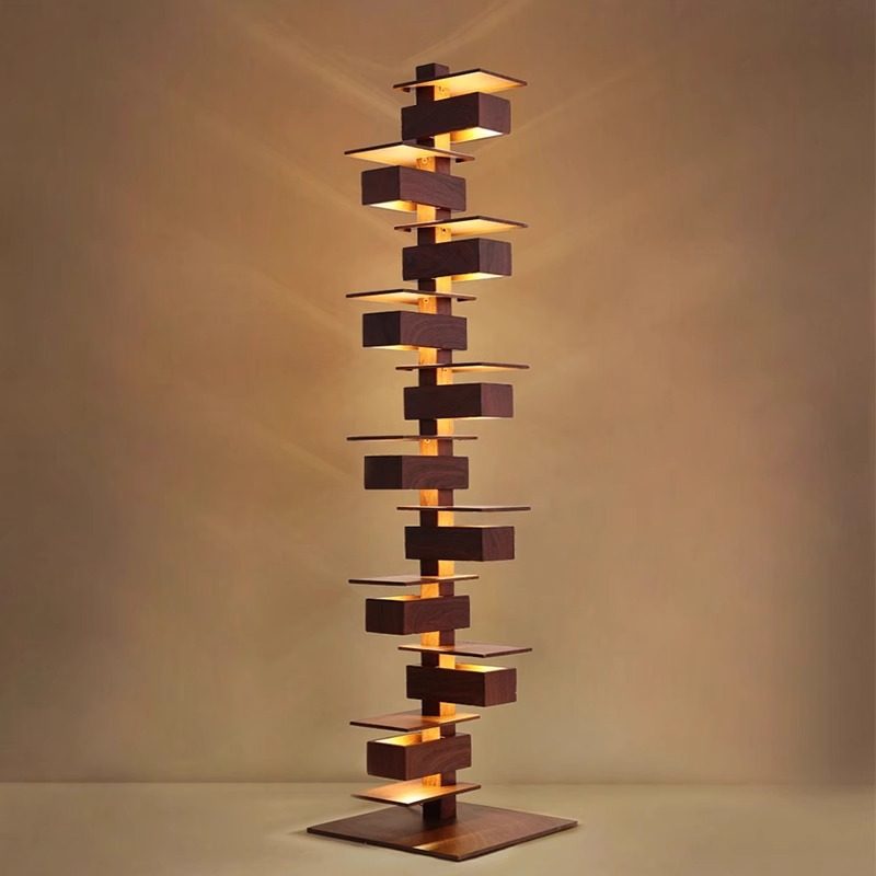 法式中古流水别墅落地灯设计师简约客厅仿木纹光影艺术摆件装饰灯