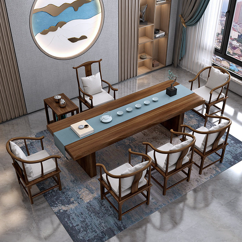 仿古办公室泡茶桌茶楼酒店大板茶桌椅组合新中式家用阳台实木茶桌