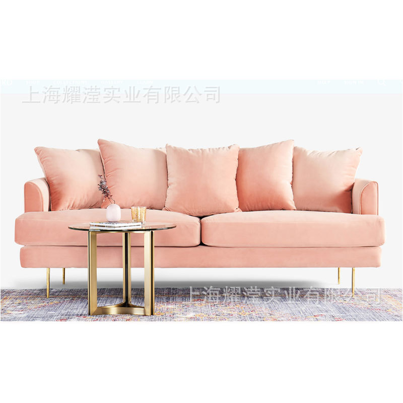 简约现代金属单双三人沙发定制家具不锈钢休闲布艺绒布洽谈沙发