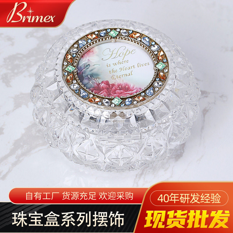 厂家直批透明水晶摆件圆形工艺品摆件客厅可打开带迷你音乐珠宝盒