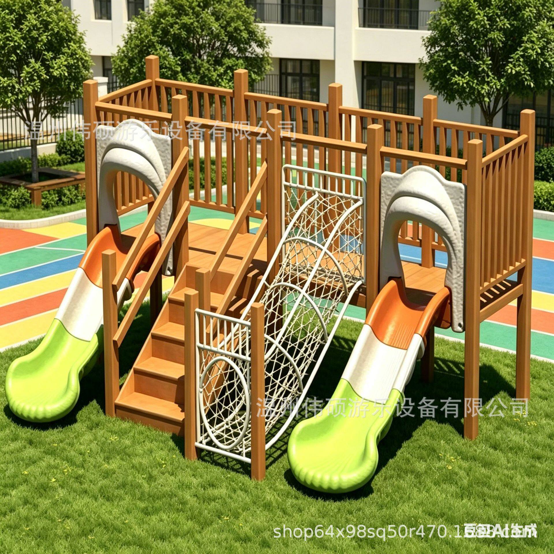 木质滑梯幼儿园儿童攀爬架小区公园木制非标游乐设施多功能组合