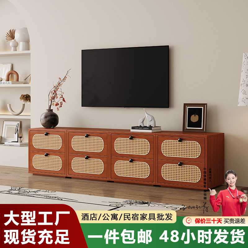 中古风斗柜实木多功能床尾家用抽屉式落地柜客厅藤编大容量储物柜