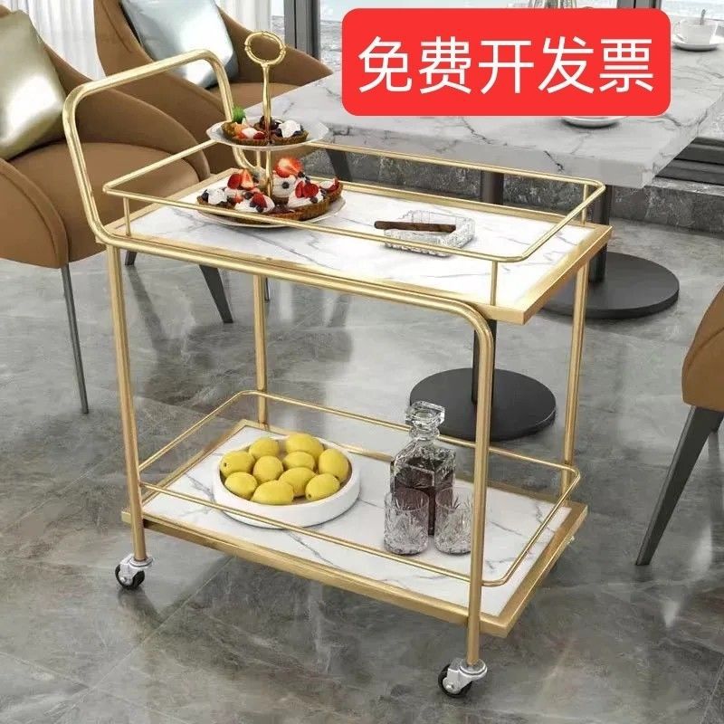 北欧移动餐车高档小推车收纳酒店金色酒水多层铁艺餐厅手推车