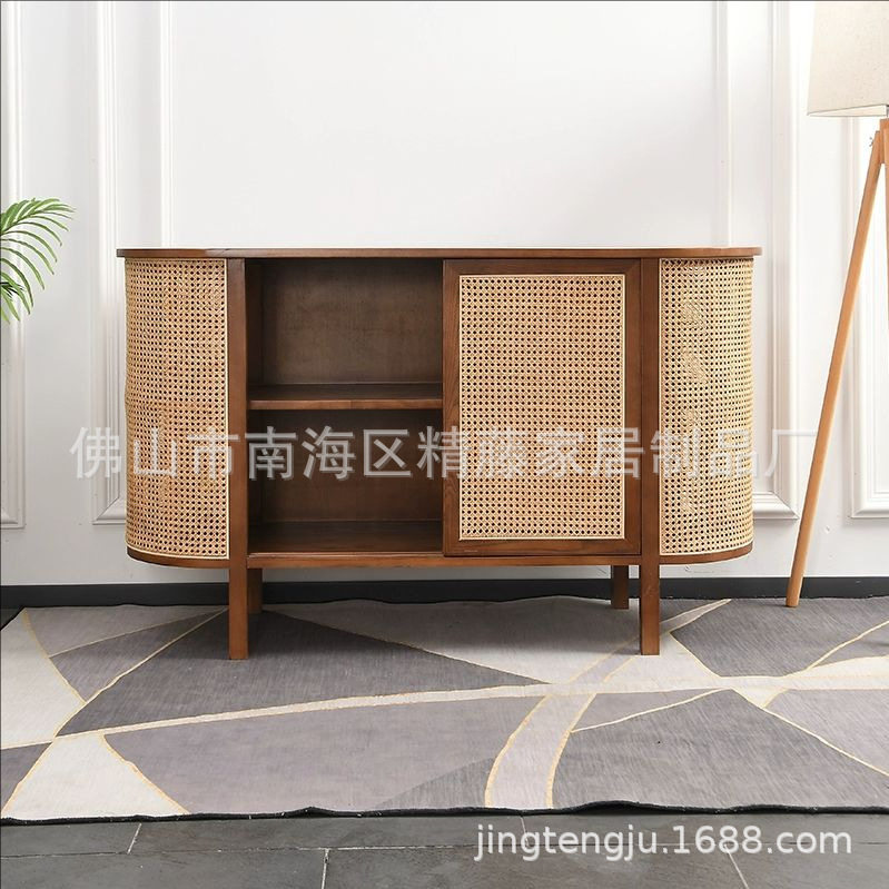 北欧藤编餐边柜靠墙现代简约客厅电视柜日式家用白蜡木收纳储物柜