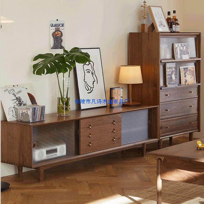 北美黑胡桃木电视柜现代简约小户型客厅家用沙发茶几组合