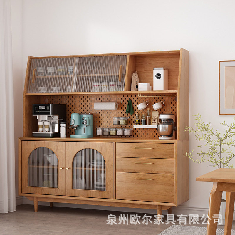 北欧餐边柜客厅餐厅实木收纳储物柜家用厨房一体靠墙茶水柜橱柜