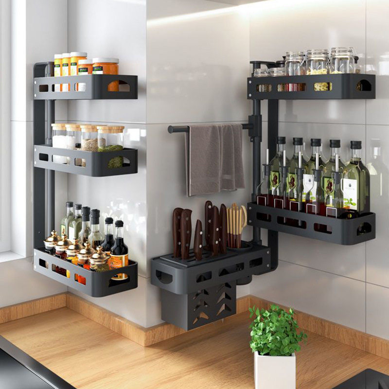 厨房置物架转角旋转调味品调料架免打孔壁挂旋转式多功能收纳架子