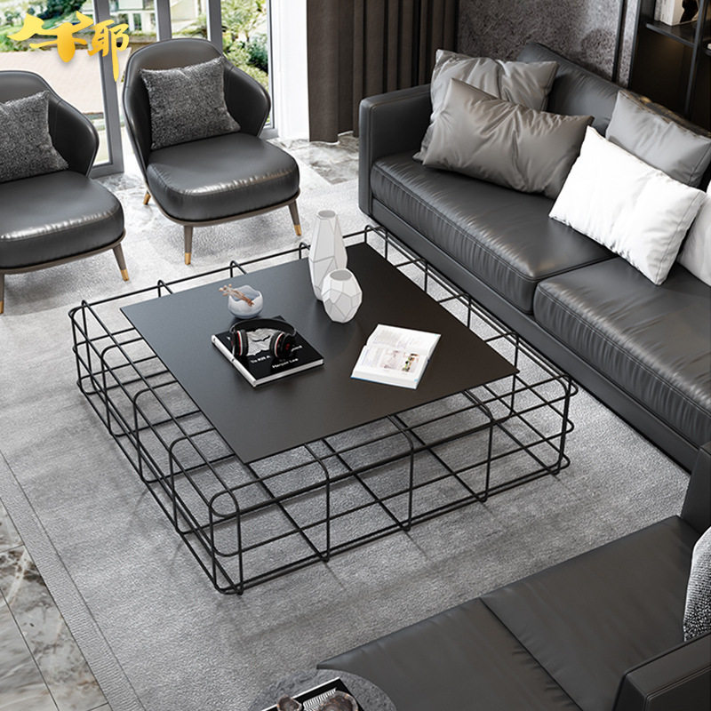 loft北欧铁艺线条沙发边几个性创意客厅茶几桌工业风几何方形茶几
