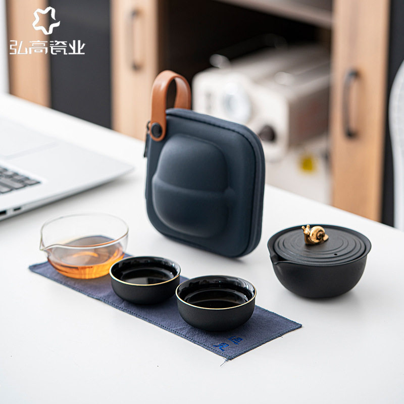 新款磨砂快客壶杯套装一壶两杯自动过滤玻璃茶海蜗牛慢享旅行茶具