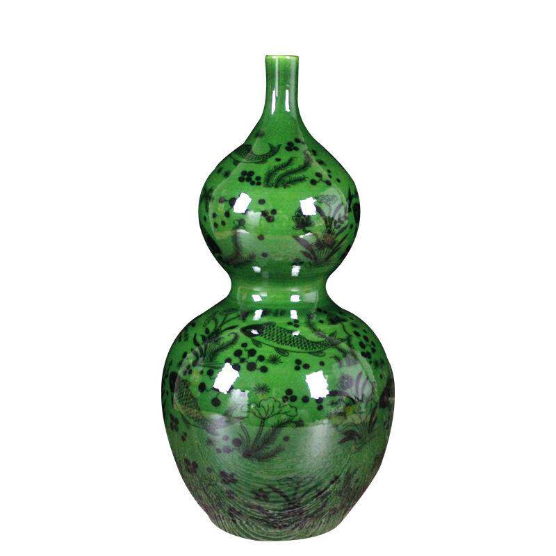 景德镇陶瓷花创意插花摆件新中式绿釉花家居客厅装饰品