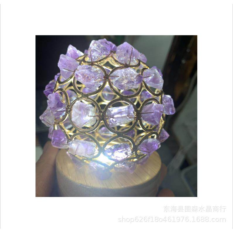水晶紫水晶碎石编织台灯创意家居镂空单头铁丝艺术小摆件工艺品