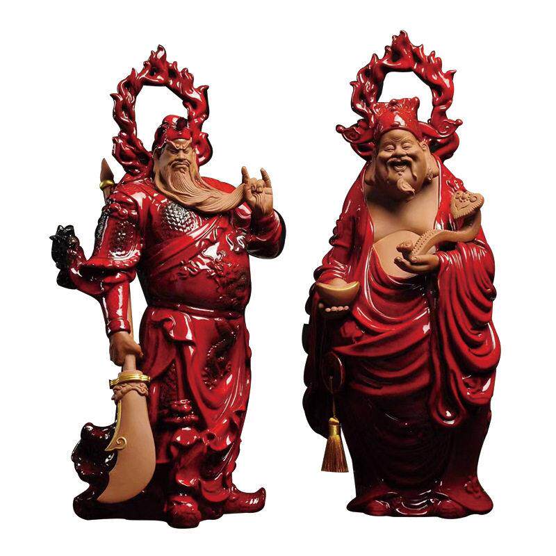 曾国清陶瓷中式文武财神摆件关公财神爷关二爷关羽神像招财送礼品