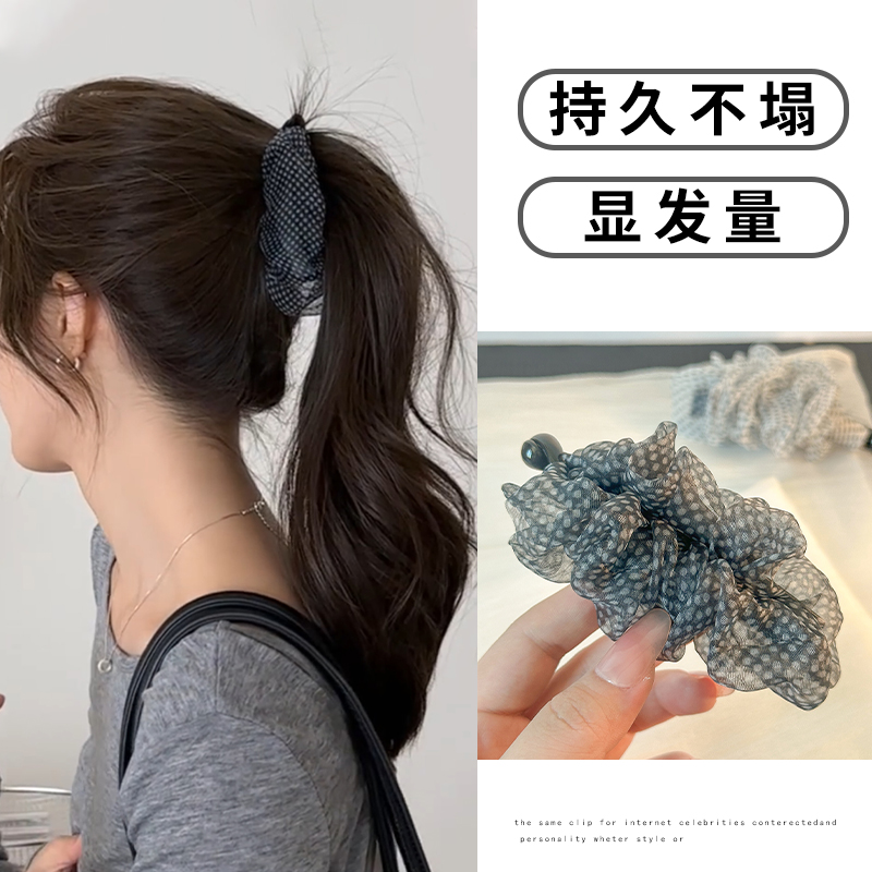 高马尾发夹女新款波点网纱香蕉夹