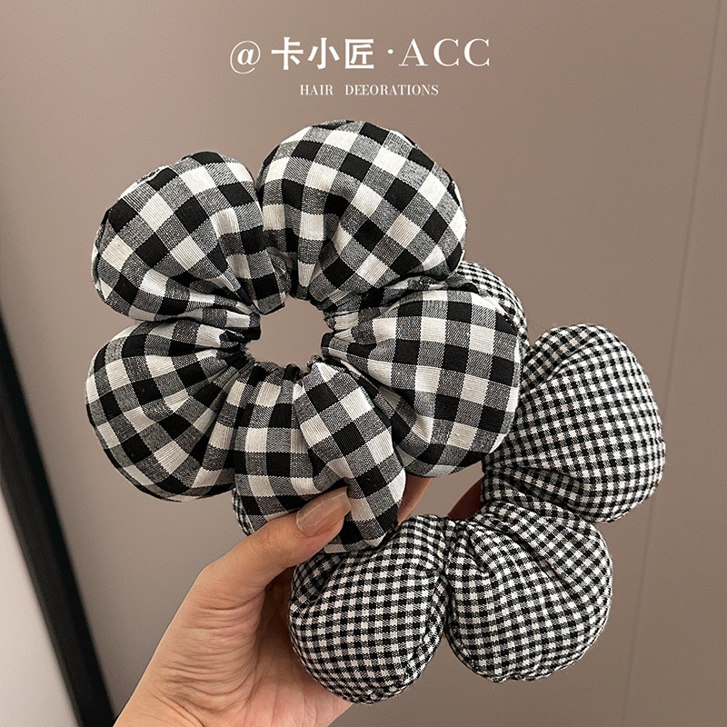 黑白格枕头睡觉发圈女高级感发饰图片