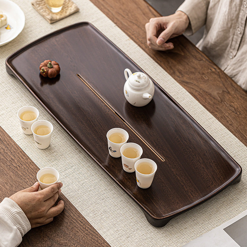 黑檀木远舟排水茶盘 整块实木干湿两用简约家用茶台干泡盘茶托盘