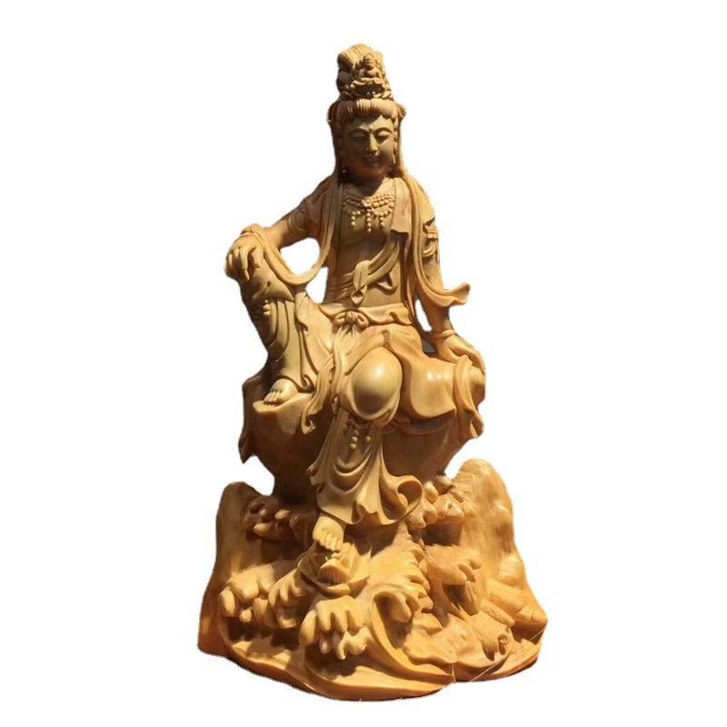 黄杨木自在观音木雕工艺品文玩家居饰品木质工艺品摆件创意礼品