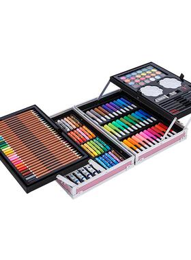 儿童礼便品2盒00PC盒水彩笔蜡笔套装铝丙烯/颜料彩铅笔绘画携铝装
