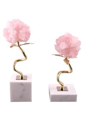 轻奢水晶花大理石摆件高级感家居紫水晶铜植物装饰工艺品