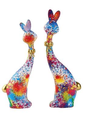 欧创意抽象油画兔子佳艺节送礼脂式工MZ025062品卧室桌面兔树子装