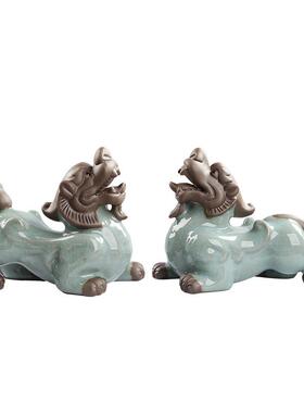 陶兽瓷招财貔貅摆麟件一家居AIA客厅办公室桌面装饰品对瑞麒茶宠