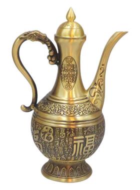 黄铜雕百福酒壶轻奢铜见描述铜酒壶家居装饰品福百酒壶供奉神浮位