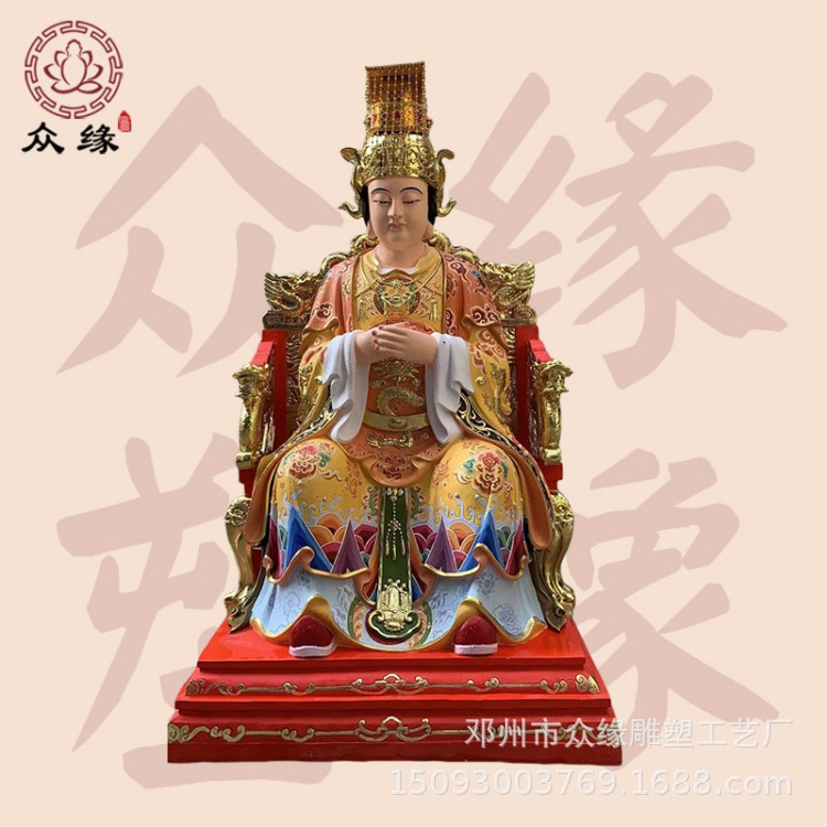 天后娘娘妈祖婆彩绘神像 天后宫大殿供奉林默娘树脂雕刻塑像
