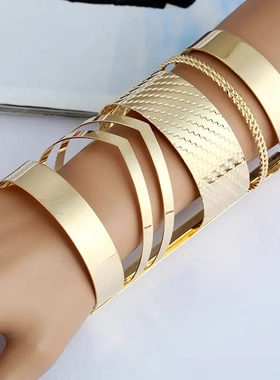 欧美时尚朋克开口手饰 宽面镂空金属手镯  金属夸张手环臂环