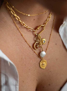 男女通用欧美不锈钢流行日月项链