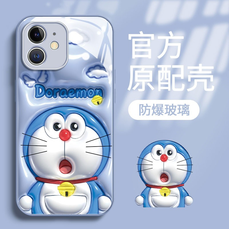 立体感适用小米14pro手机壳哆啦A梦红米K70pro新款mix4玻璃苹果15pro防摔15promax镜头全包15高级男女14创意