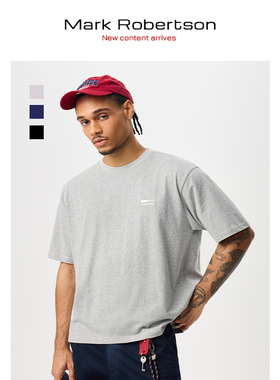 Mark Robertson2025ss夏季刺绣细条纹T恤男潮牌宽松圆领纯棉t恤