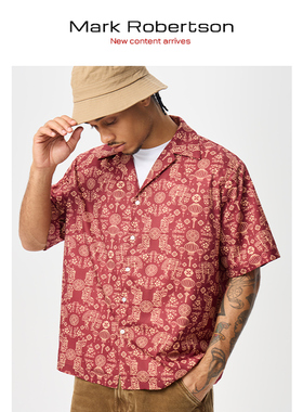 Mark Robertson2025ss夏季中式印花短衬衫男士潮牌款宽松衬衣复古