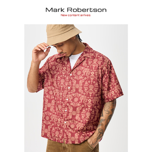 Robertson2025ss夏季 潮牌款 中式 男士 宽松衬衣复古 印花短衬衫 Mark