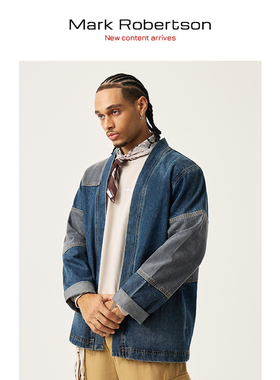 Mark Robertson25AW宽松拼接补丁道袍上衣外套做旧牛仔外套复古