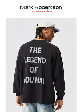 Mark Robertson25AW美式反光条印花长袖T恤街头休闲潮牌打底衫