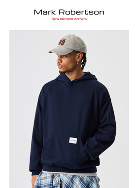 Mark Robertson25AW纯棉卫衣宽松戴帽情侣百搭简约藏青色男女同款