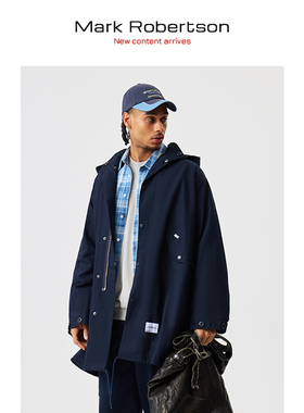 Mark Robertson25AW中长款复古风衣男日系工装外套宽松可拆卸连帽