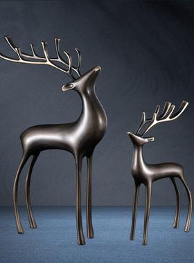 招财铜鹿摆件高档家居轻奢办公室桌面客厅电视柜装饰摆饰乔迁礼物