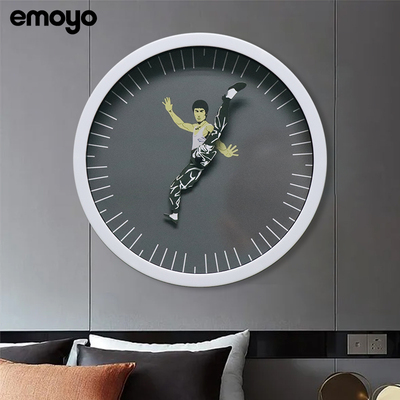 创意个性装饰李小龙功夫挂钟圆形时钟截拳道客厅钟表wall clock