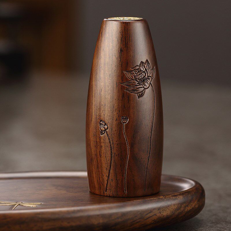 精选金芝达黑檀木镶铜晾壶架实盖置家用壶盖托紫砂茶壶架功夫茶具