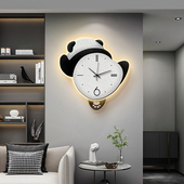 熊猫挂钟客厅创意时钟壁灯饭厅家用时尚 挂墙静音发光摇摆钟表挂表
