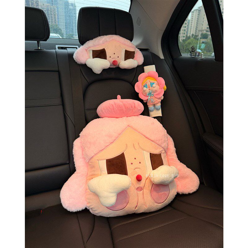 精选哭娃汽车头枕可爱卡通女生车载装饰ins风护腰护颈套装车载头