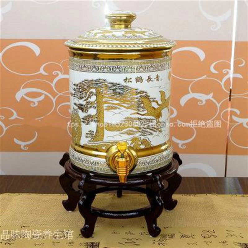 冷水壶陶瓷家用带龙头无过滤陶瓷储水罐储水缸饮水机果汁桶茶水缸