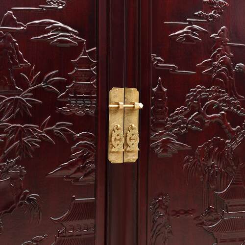 仿古实木顶箱柜雕花大衣柜两门三门四门卧室衣橱中式储物柜酸枝色