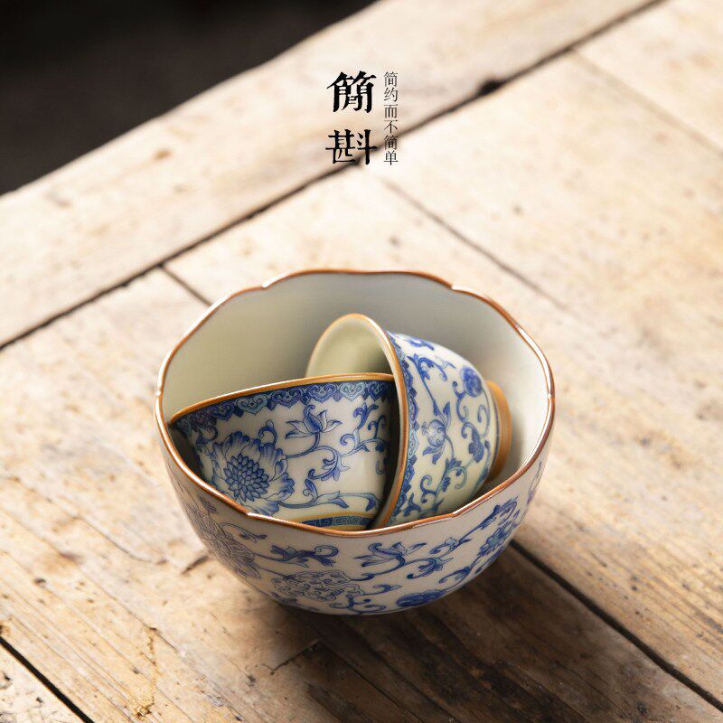茶洗水洗陶瓷汝窑茶缸盆废水缸茶海茶渣缸大号青花瓷水盂青花建水