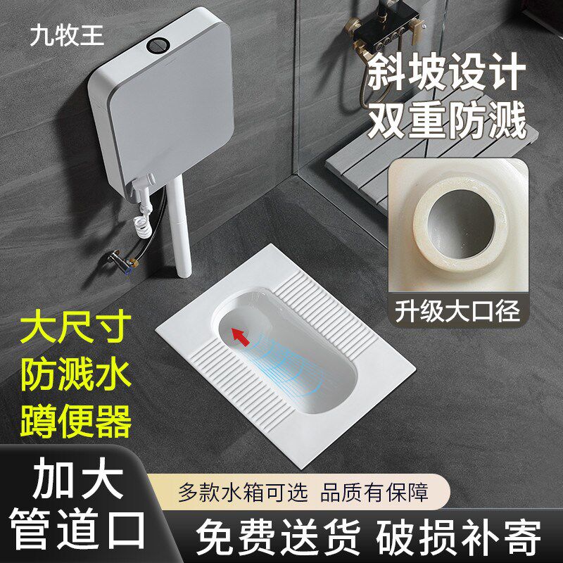 家用蹲便器蹲坑式防臭冲水箱整套厕所蹲厕便池卫生间防溅水大便器
