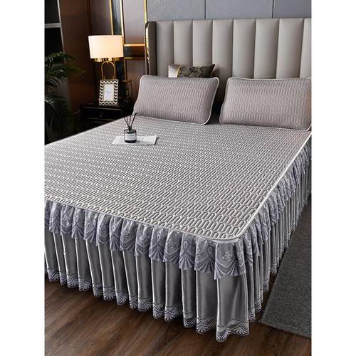 浪莎夏季床裙款乳胶凉席三件套冰丝席空调席床罩可拆卸水洗软席子