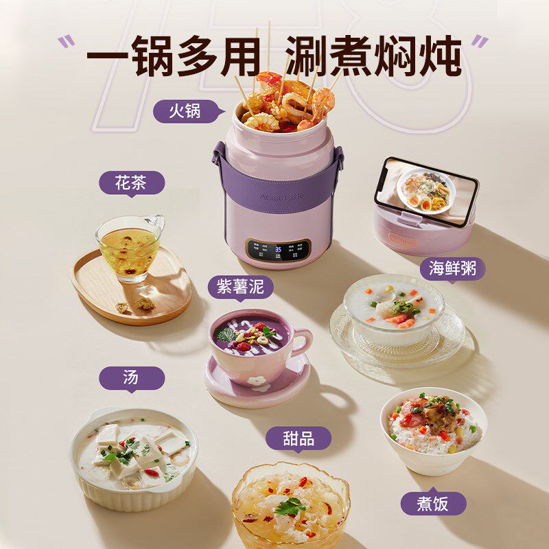 艾仕玛多功能家用小型电炖锅煮粥煮饭汤1.5L容量宿舍旅行便携炖锅