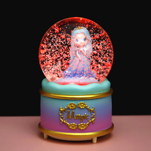 精选创意彩灯自动飘雪城堡少女茜茜公主水晶球音乐盒女生儿童生日