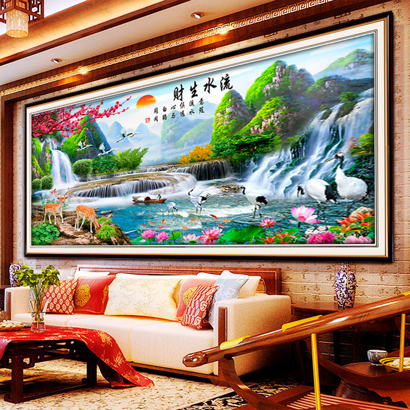 2023新款钻石画满钻流水生财高端贴钻十字绣2022客厅山水风景大画