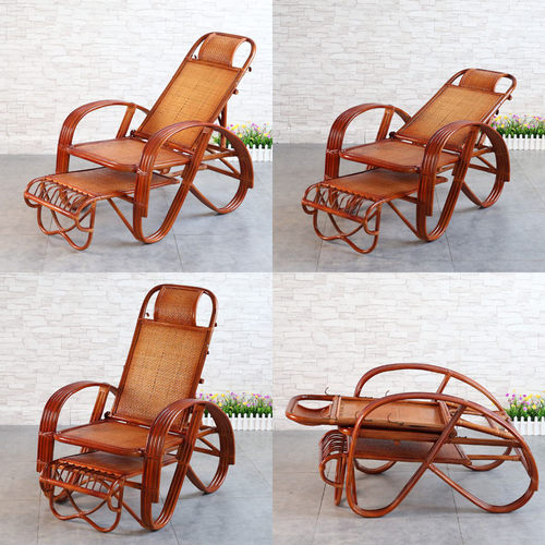 天然真藤椅躺椅折叠椅老人午睡椅懒人休闲藤编高靠背调节午休椅子